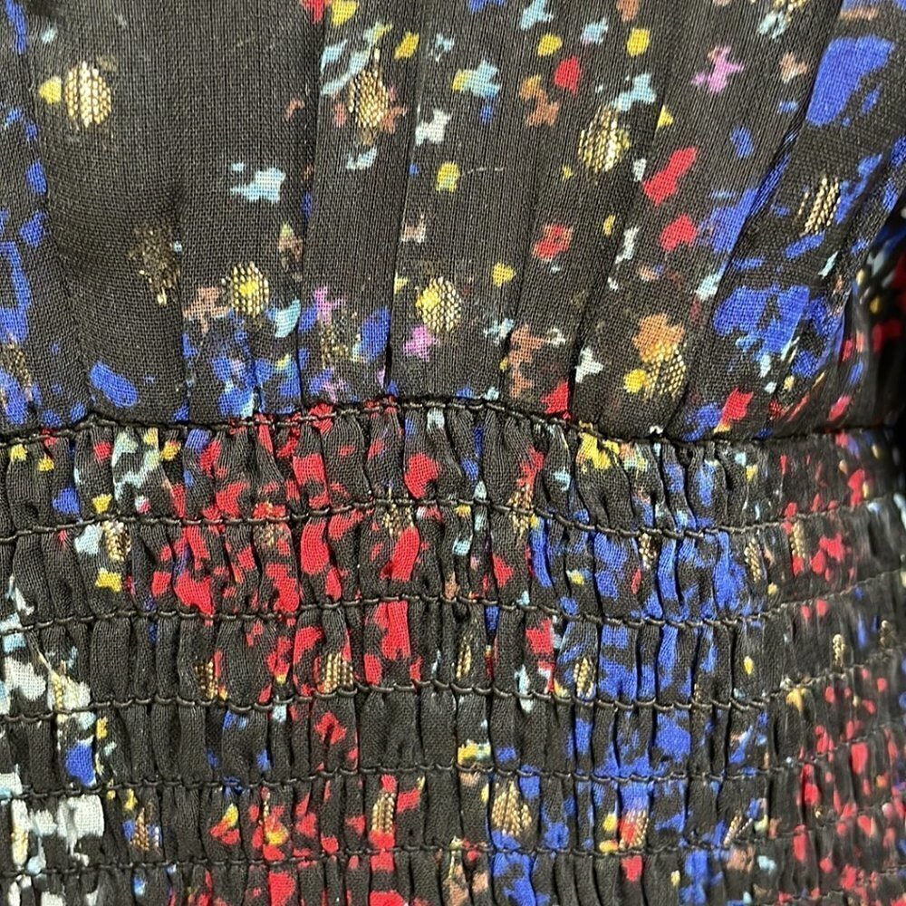 Free People Sheer Mini Dress Flowy Sleeves Shirred Black Size Medium Open Back - Picture 9 of 17